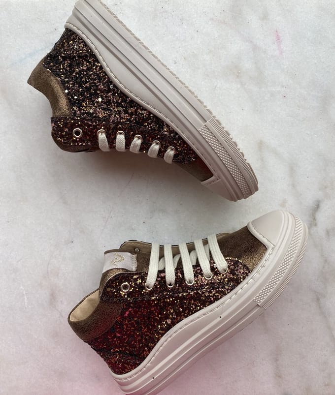 Lunella glittersneaker bruin met beschermtop maat 27