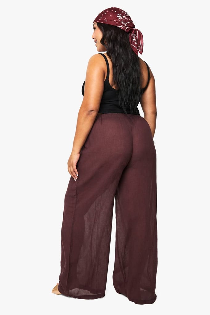 boohoo Dames Plus Cheesecloth Strandbroeken | Chocolate | Maat: 26