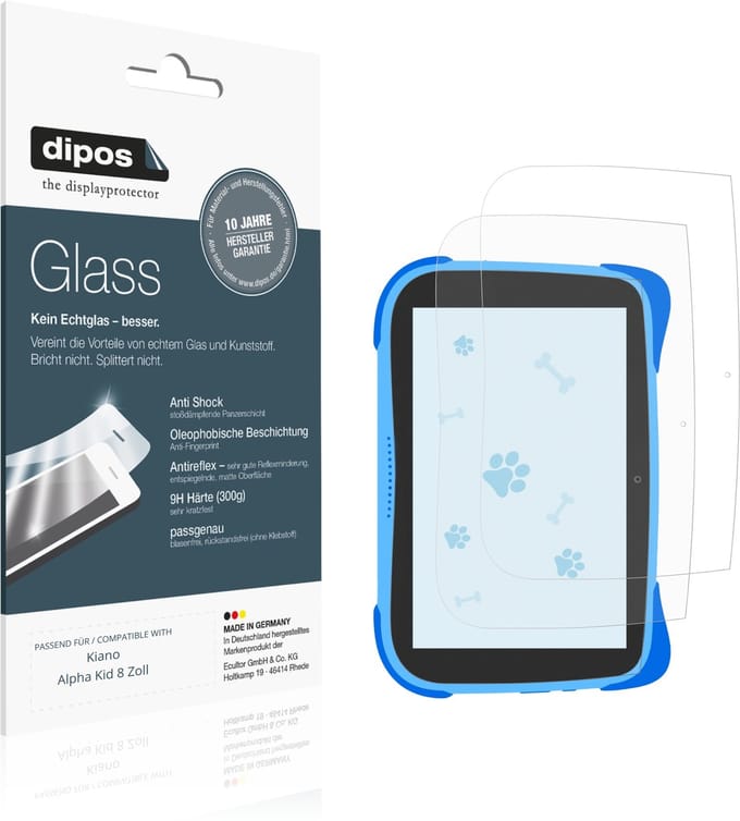 dipos – 2x Matte Pantserfolie geschikt voor Kiano Alpha Kid 8 Zoll | 9H Screenprotector