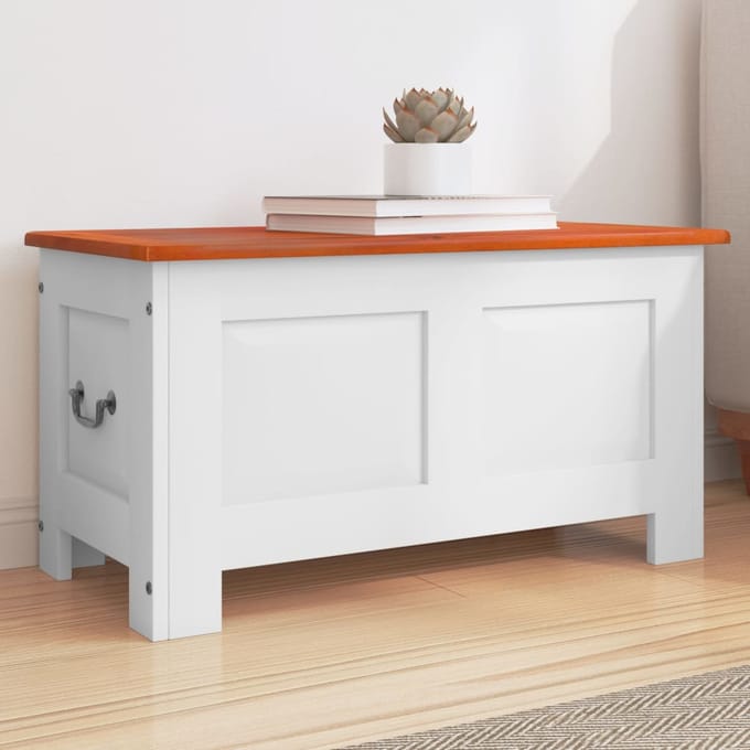 vidaXL - Opbergkist - met - deksel - massief - acaciahout - bruin - en - wit
