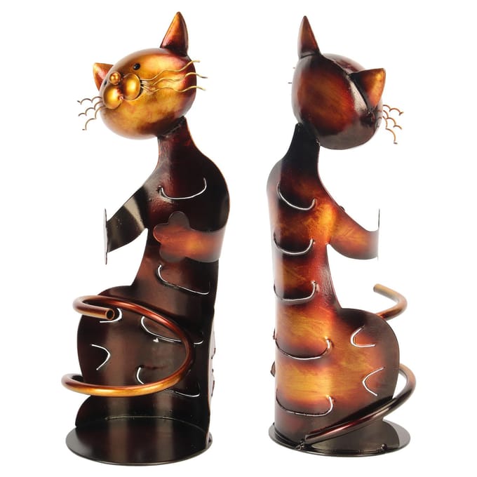 Katten Wijnrek Metaal Decoratief Katvormig Wijnfleshouder Standaard Wijnfleshouder Sculptuur voor black