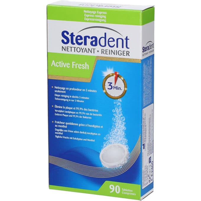 Steradent - Kunstgebitreiniger - Active Fresh - Menthol En Eucalyptus - 90 Tabletten