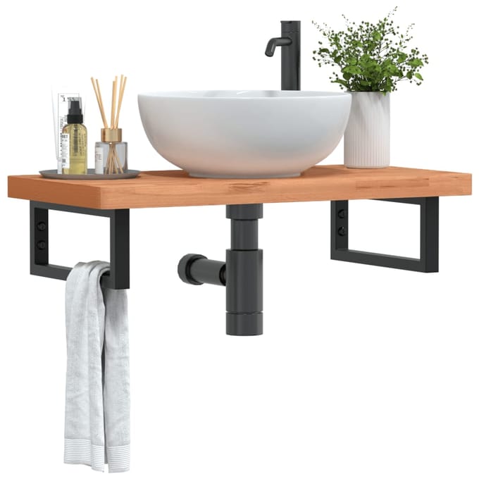 vidaXL - Badkamer - wandschap - staal - en - massief - beukenhout