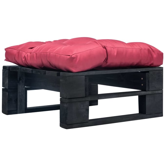 vidaXL - Tuinpoef - met - rood - kussen - pallet - hout - zwart