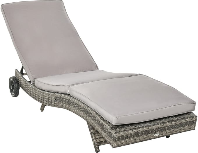 Outsunny-Enkele rotan ligstoel (eenvoudig)-Hars-207x70x70cm-Grijs