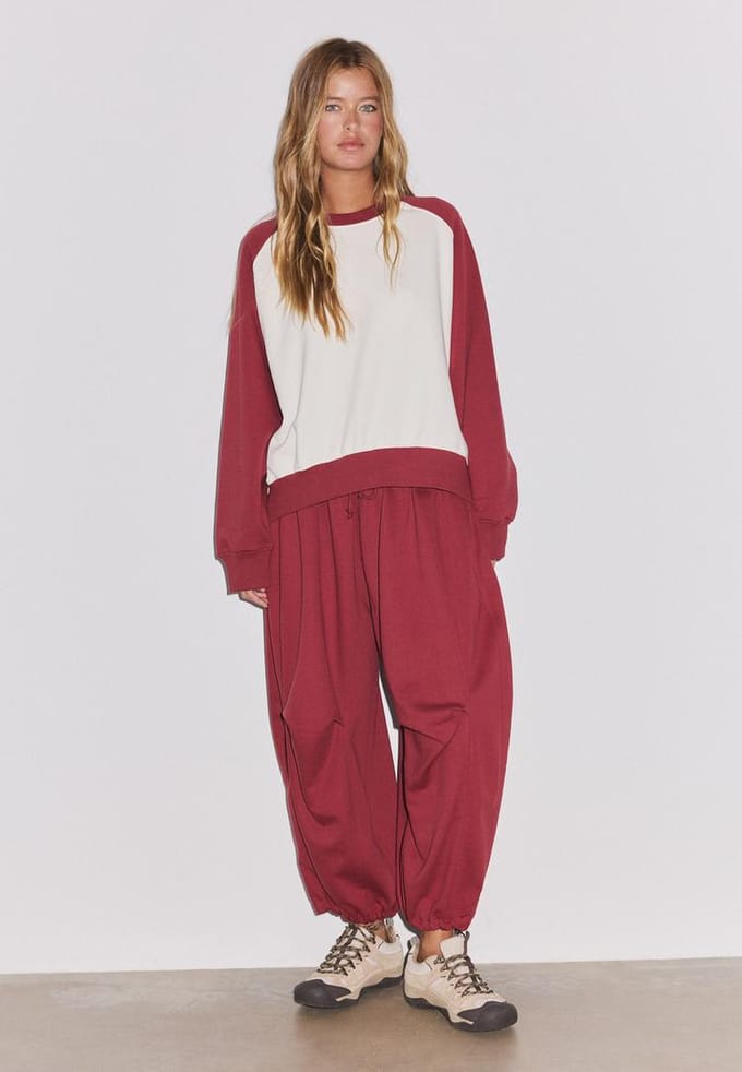 Stradivarius Cropped sweater met contrast  Donkerrood S