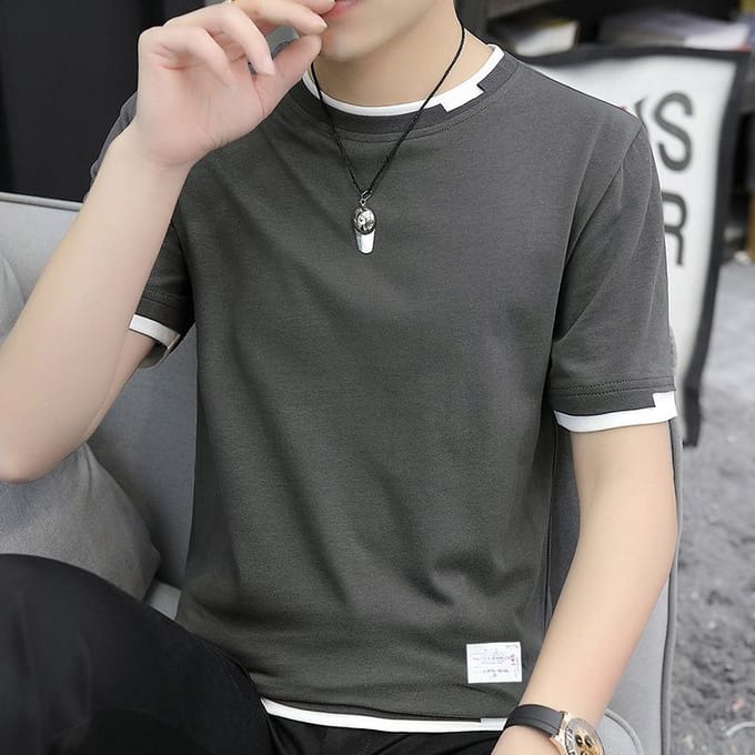 T-shirt à manches courtes en pur coton pour homme, couleur unie, ample, décontracté, polyvalent, été 4XL black