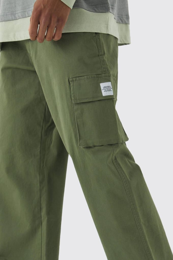 Relaxte pasvorm Fixed Waist Woven Tab Cargo Trousers | Khaki | Size 32
