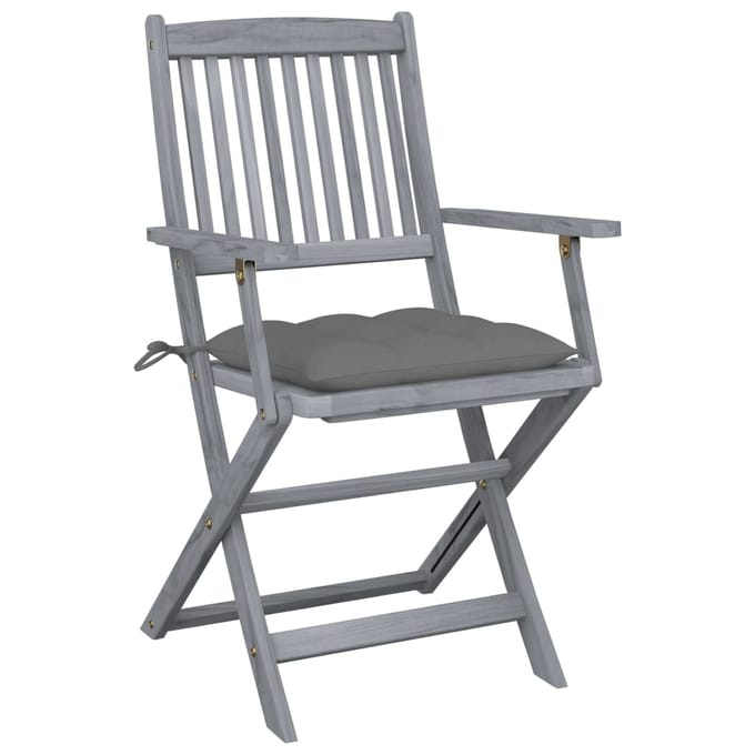 vidaXL - Set - van - 4 - klapstoelen - met - kussens, - gemaakt - van - massief - acaciahout.
