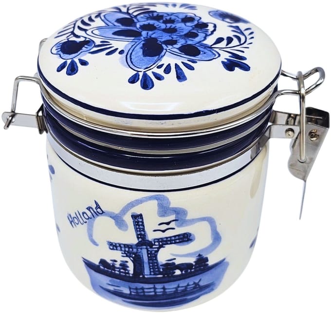 Giftbox voorraadpot 9 cm molen blauw