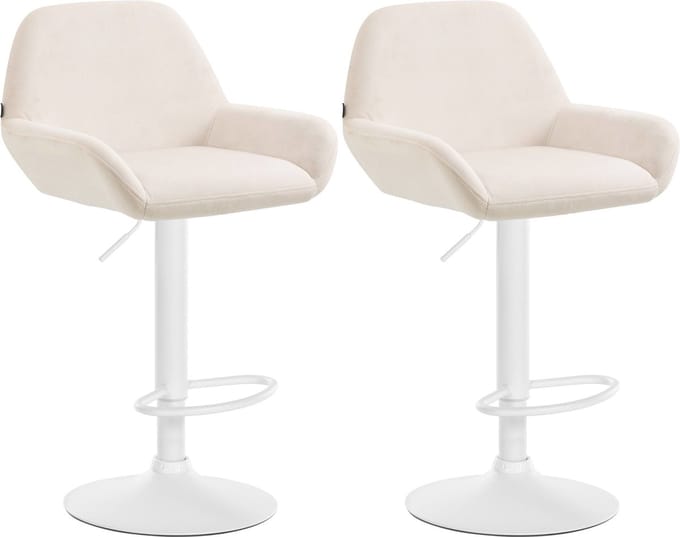 CLP Braga Set van 2 barkrukken - Met rugleuning - Verstelbaar - Fluweel - Velvet - Metaal mat wit creme
