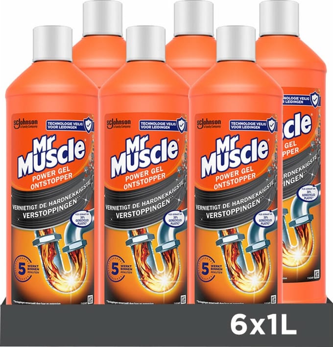 Mr. Muscle Power Gel Ontstopper - 6 x 1000 ml - Voordeelverpakking