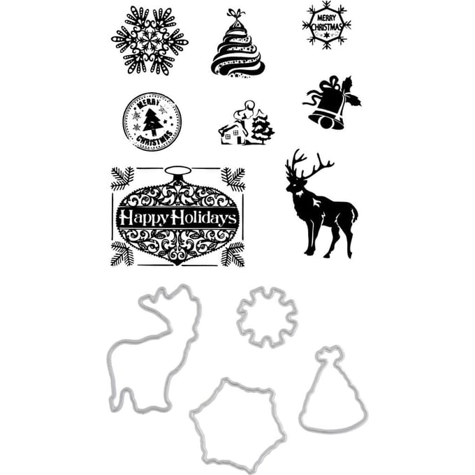 Ponsvormen en stempel set "Happy Holidays"