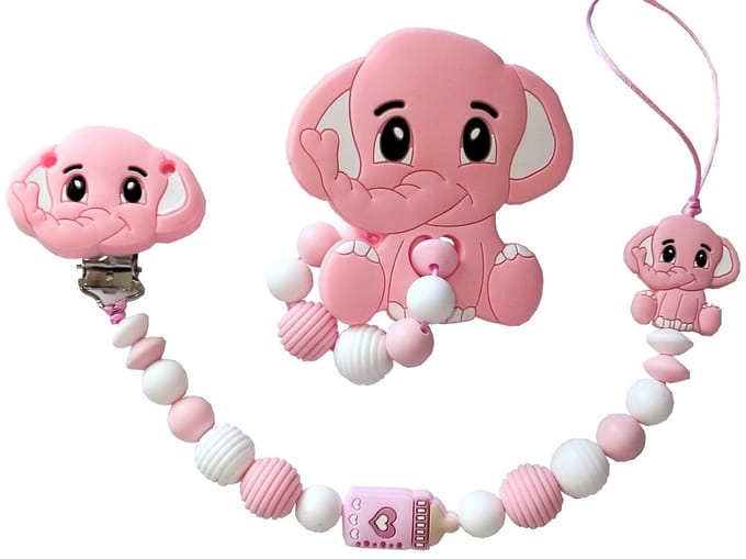Siliconen set tutterkoord olifant roze
