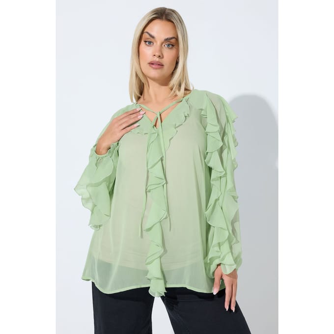 Limited Collection Sage Green Volant Chiffon Blouse Size 48