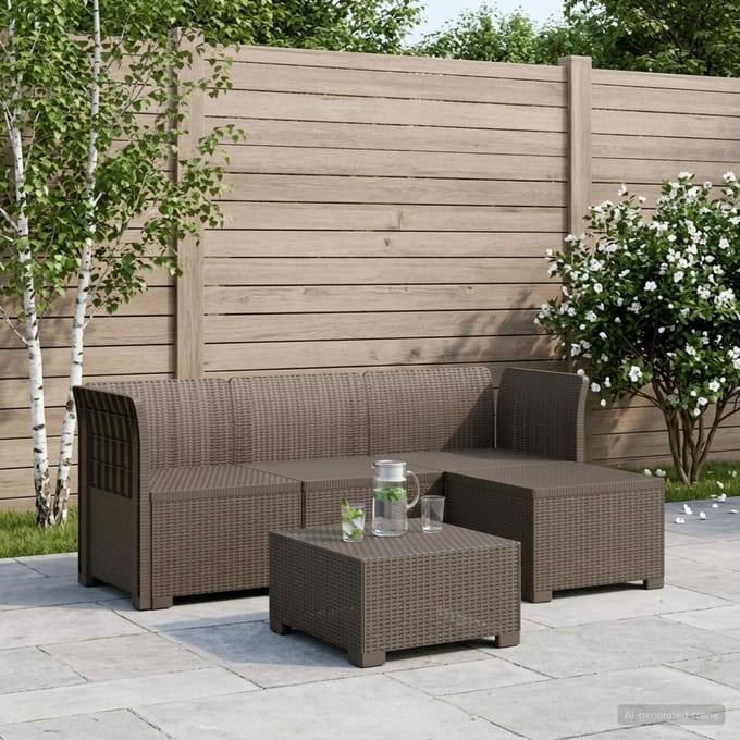vidaXL - 4-Zitter - Tuin - Sofa - Rattan - Look - PP - Lichtgrijs