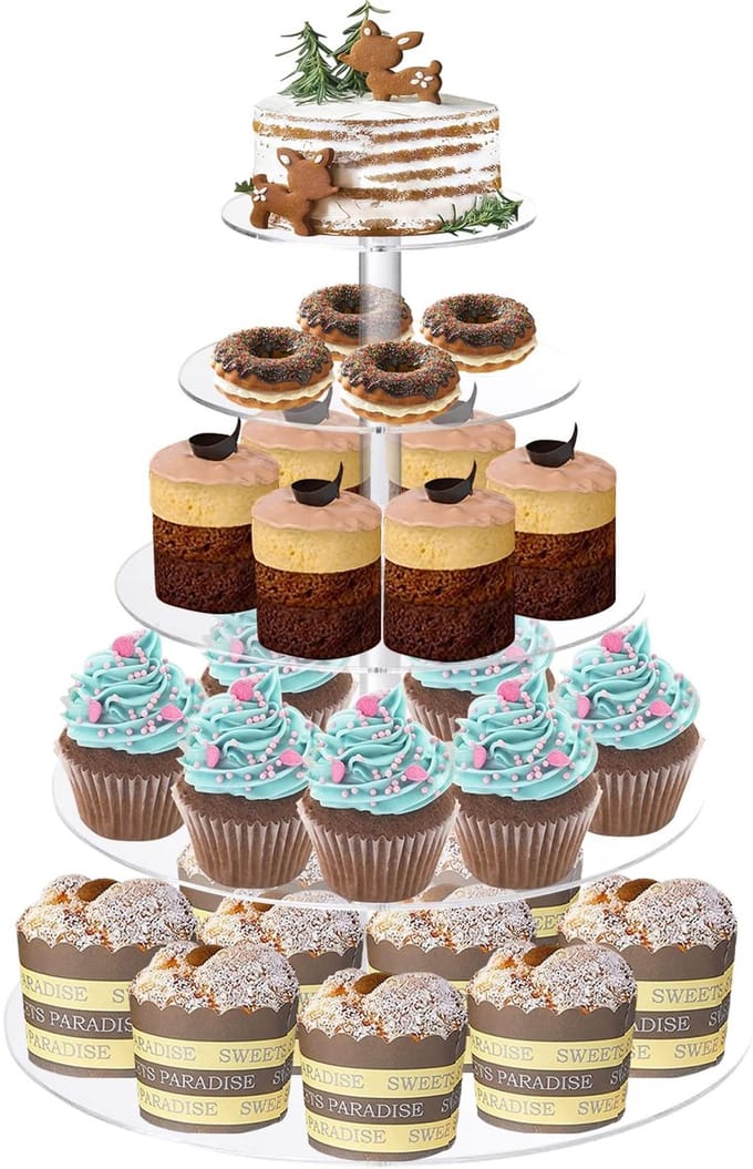 Dailygoods - 5 Tier Acryl Cupcake Stand - Herbruikbare Dessert Display voor Bruiloft en Verjaardag