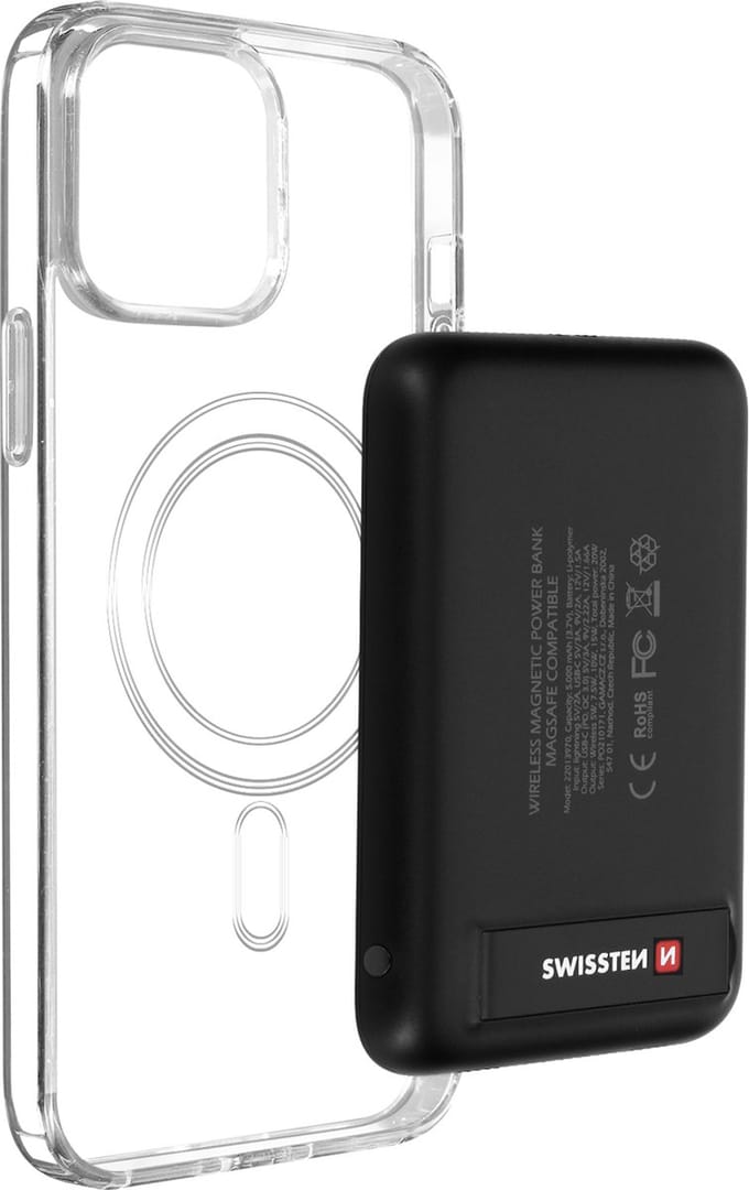 IPhone 13 Pro Max Hoes Transparant + Powerbank 5000 mAh Magsafe Swissten Transparant