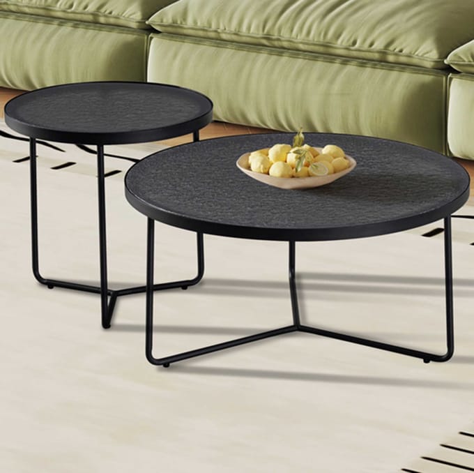 Salontafelset Melia - Ø50x50cm & Ø80x40cm - Glas - Zwart - Set van 2