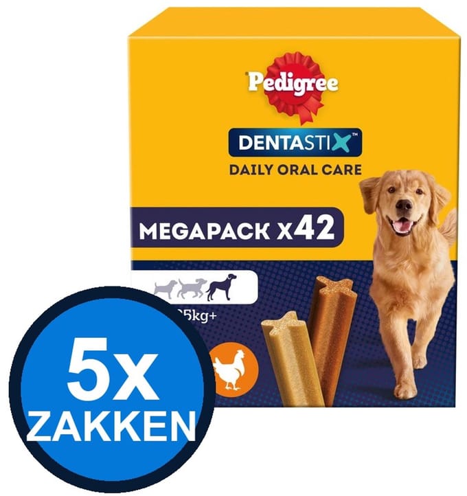 5x Pedigree - Dentastix Maxi Multipack 42-pack - Hondenvoer Snacks - 1.62 kg