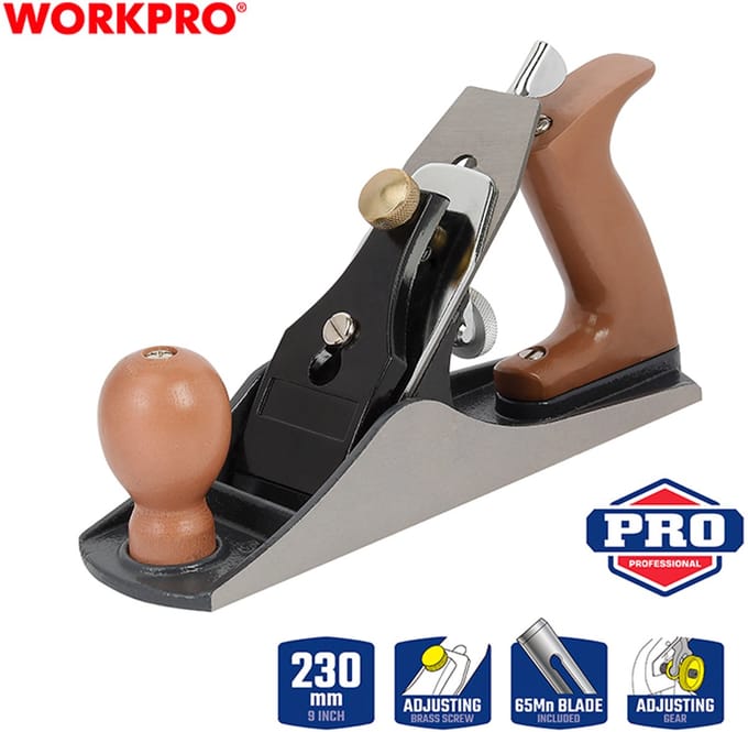 WORKPRO WP252001 Verstelbare blokschaaf 230 mm gietijzer met houten handgrepen