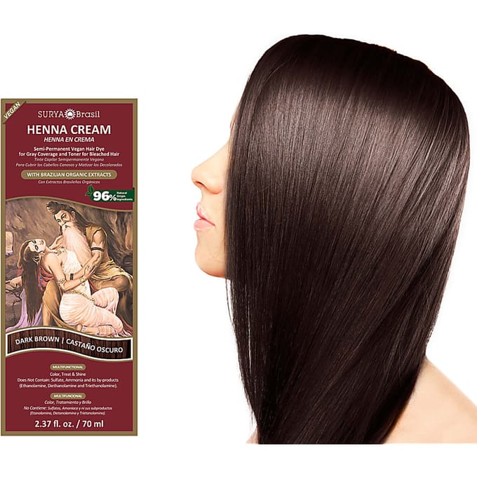 Surya Brasil, Crème au henné, Coloration capillaire saine haute performance pour couvrir les cheveux gris, Brun foncé, 2,37 fl oz (70 ml) black