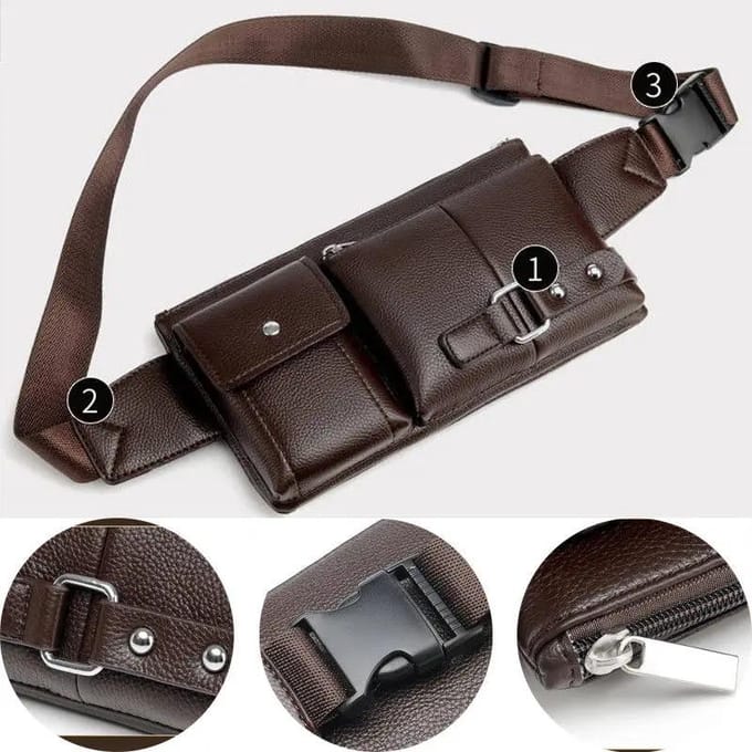 Multi-Pocket Pack PU Leer Heuptas Slanke Schoudertas Portemonnee Verstelbare Riem Casual Pouch Buitentas gray