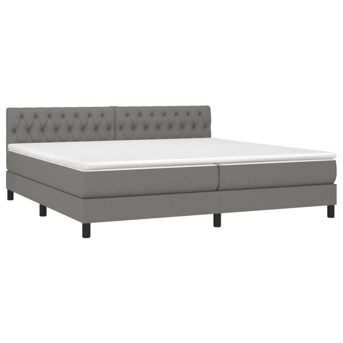 vidaXL - Boxspring - met - matras - en - LED - stof - donkergrijs - 200x200 - cm