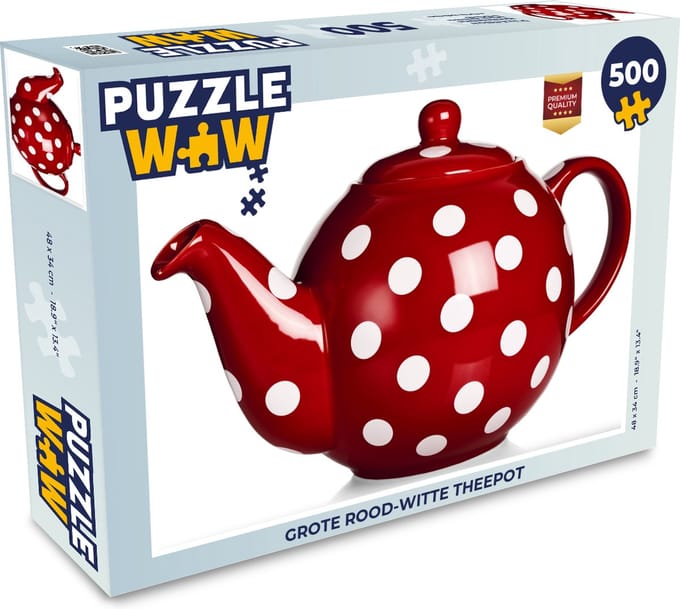 Puzzel Grote rood-witte theepot - Legpuzzel - Puzzel 500 stukjes