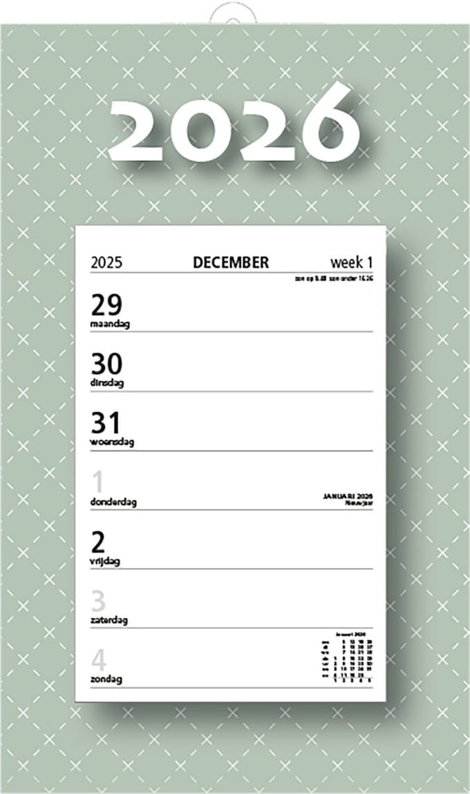 MGPcards - Week Scheurkalender 2026 - Week begint op maandag - 21 x 34 cm - Grijs groen