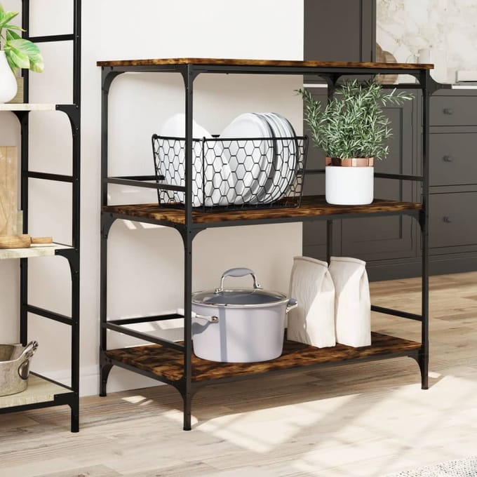 vidaXL - Keukentrolley - 100,5x50x105 - cm - bewerkt - hout - gerookt - eikenkleurig