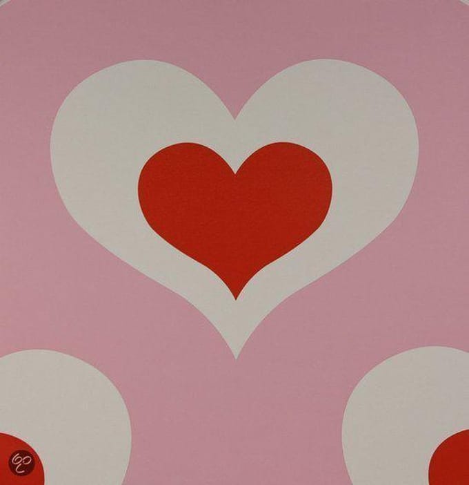 Dutch Wallcoverings Harten Roze/rood/wit