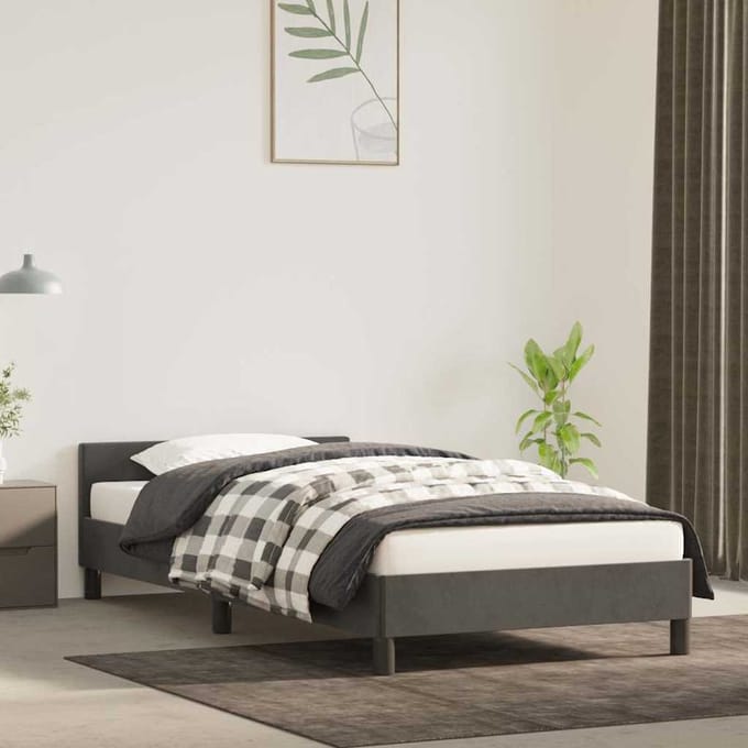 vidaXL - Bedframe - zonder - matras - 90x200 - cm - fluweel - donkergrijs