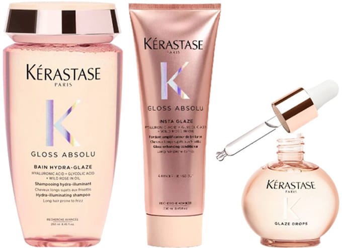Kérastase Gloss Absolu Hydra-Glaze Bain 250ml + Insta-Glaze Fondant 250ml + Glaze Drops 45ml
