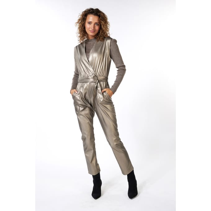 EsQualo Jumpsuit Pu Soft Gold Maat: 36 | Jumpsuits Outlet | Dames | Goud