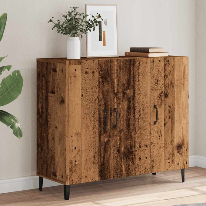 vidaXL - Dressoir - 90x34x80 - cm - bewerkt - hout - oud - houtkleurig