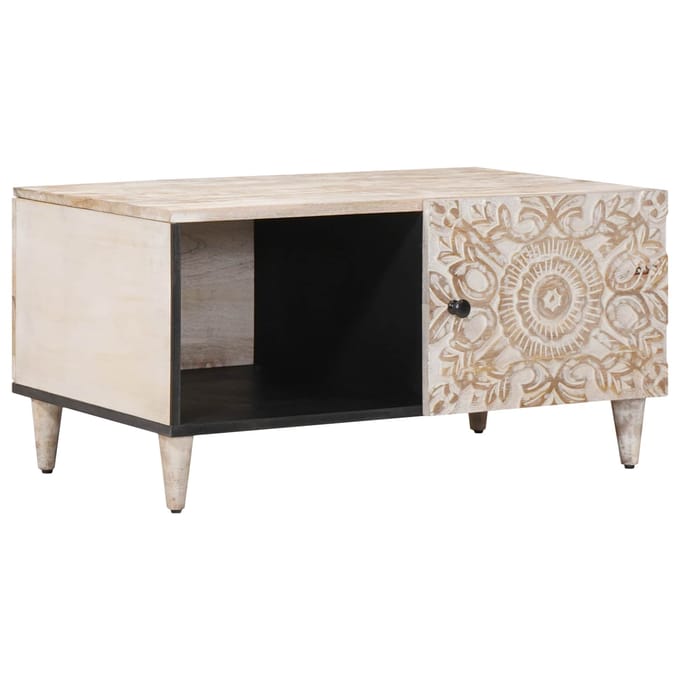 vidaXL - Salontafel - Wit - 80 - x - 50 - x - 40 - cm - Massief - Mango - Hout
