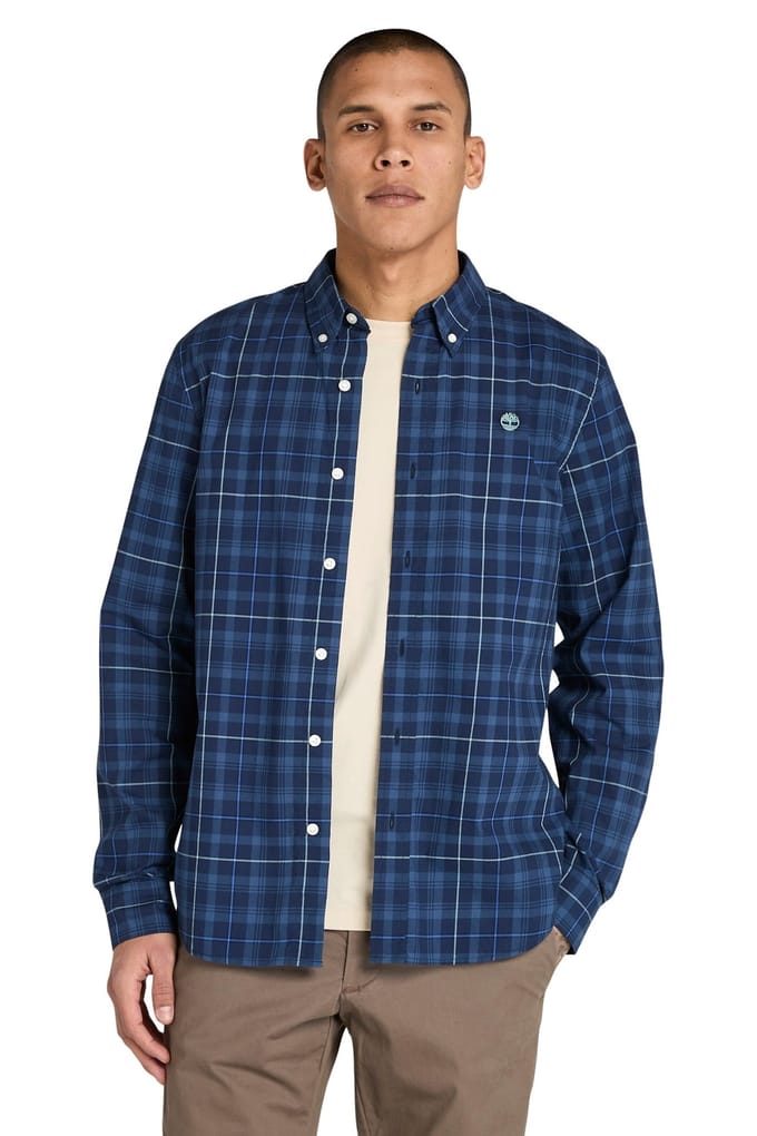 Timberland Stretch Poplin Check Shirt Peacoat Yd Größe: M | Casual hemden Outlet | Herren