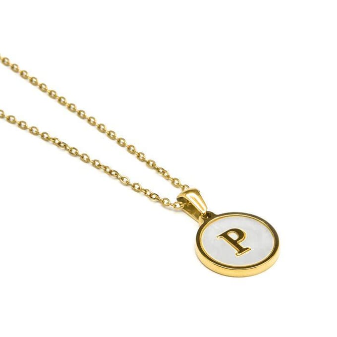 Collier Luxenter en nacre blanche finie en or jaune 18K - Alphabet P beige