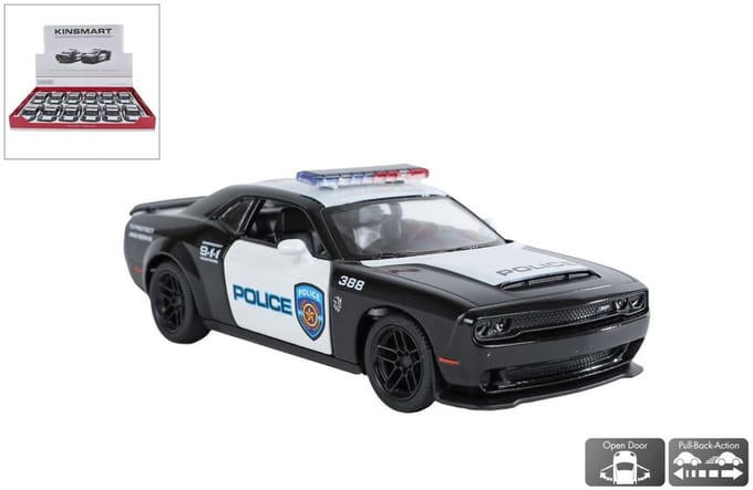 Kinsmart Dodge Challenger SRT Demon 170 Police verkoop per stuk die cast pull back motor 12cm speelgoed auto