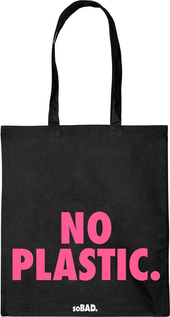 Draagtas No plastic - fluor roze - katoenen tas - soBAD. - met leuke grappige tekst