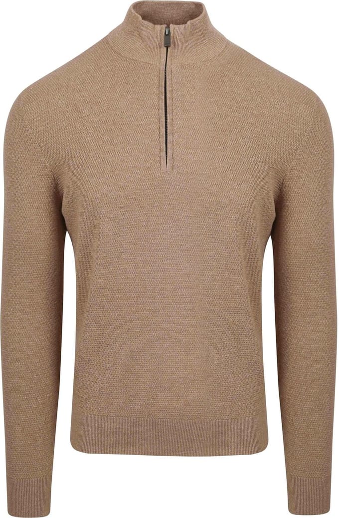 Suitable Half Zip Trui Structuur Beige - Maat 3XL - Heren - Quarter zip - Schipperstrui met rits - Volwassen mannen