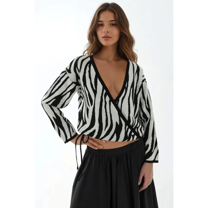 Zebra Print V-Hals Trui