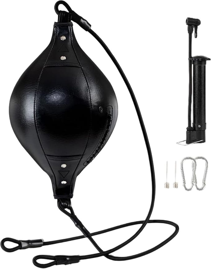 Dubbele Eind Bal - Bokszak - Coördinatie Training - Duurzaam PU Leer - 33x19x19cm - Zwart
