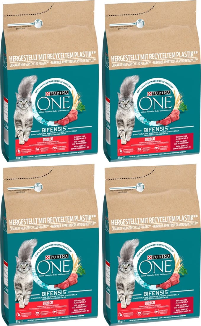 PURINA ONE Sterilcat - Kattenbrokjes - Rund & Tarwe - 4 x 3 kg
