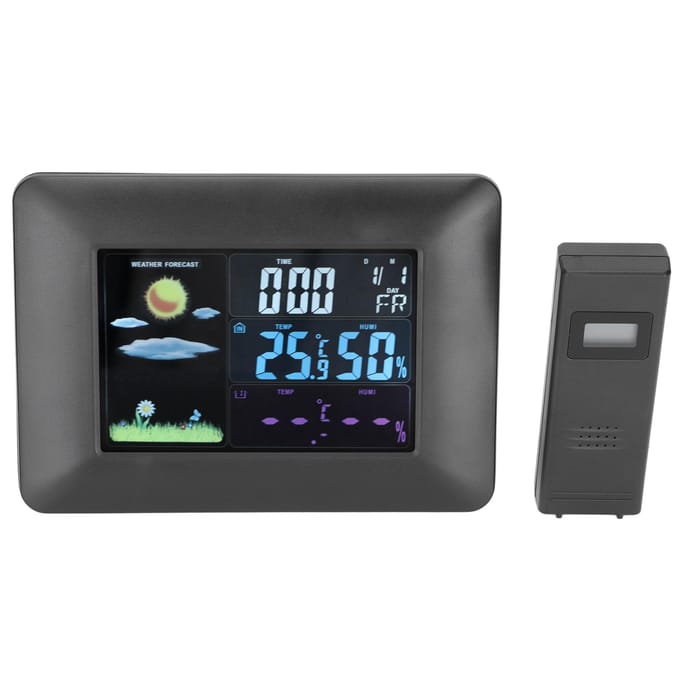 Digitaal Draadloos Weerstation Binnen Buiten Thermometer met Sensor Temperatuur Vochtigheid EU Plug black