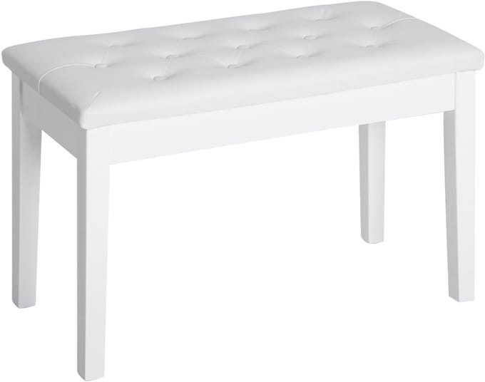 MODFU Voetenbank 76x36x50 cm van hout en kunstleer, gestoffeerd, wit