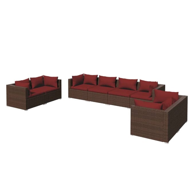 vidaXL - 8-delige - Loungeset - met - kussens - poly - rattan - bruin