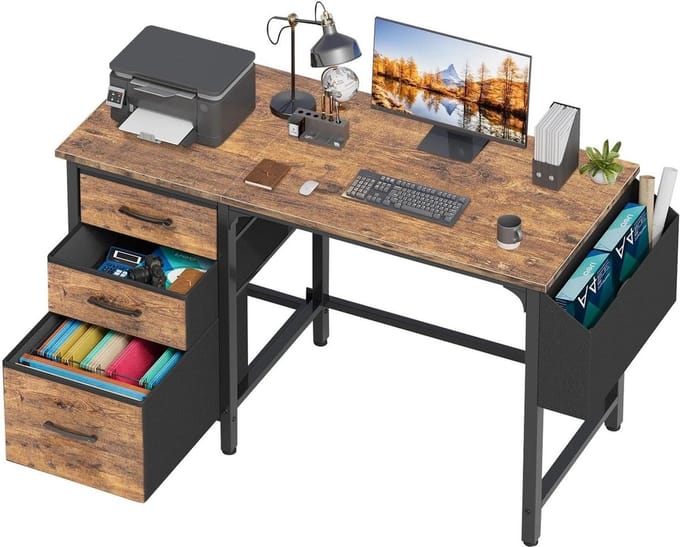 Bureau met Lades - Schrijftafel Werkplek - Thuiswerken Studeren - Omkeerbaar Ontwerp - 118 cm Breed - Rustiek Bruin