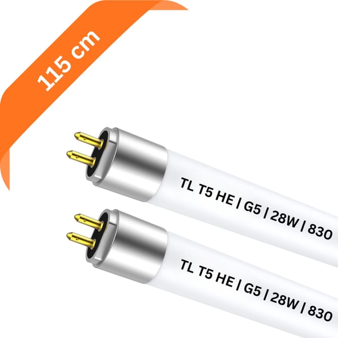 2x T5 TL buis 115 cm – 830 Warm Wit 3000K – 28W – G5 fitting – 2604 lumen – Ø 1.6 cm